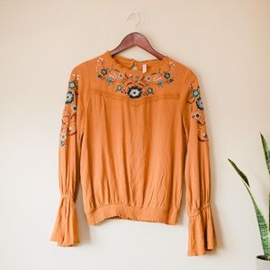 Xhilaration Burnt Orange Embroidered Boho Top
